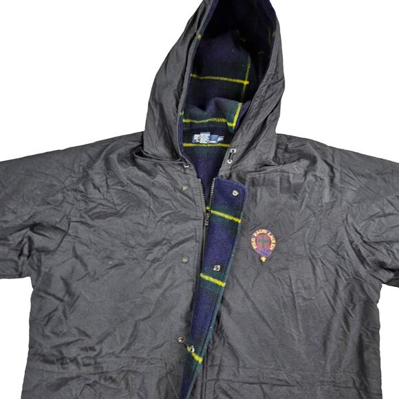 VINTAGE Polo By Ralph Lauren Jacket Mens XL Black Insulated Full Zip Hooded 90s